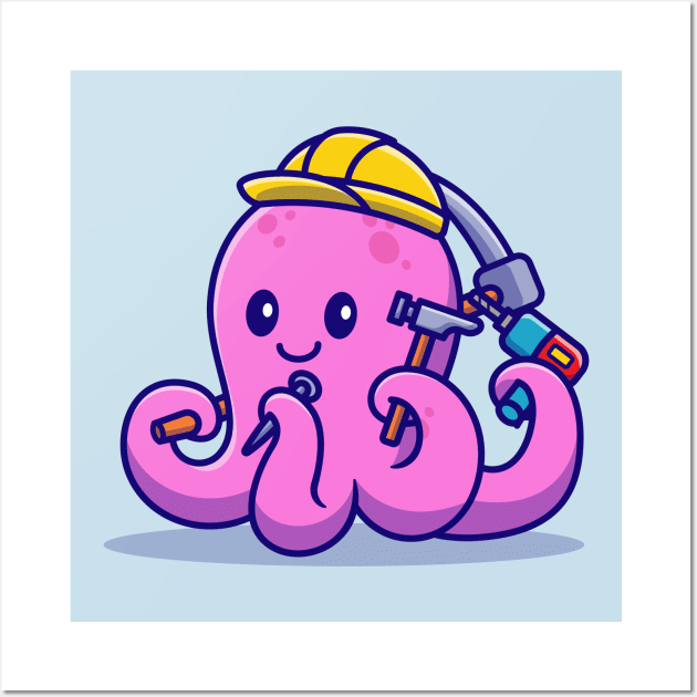 Cute Octopus Handyman Cartoon Wall Art by Catalyst Labs